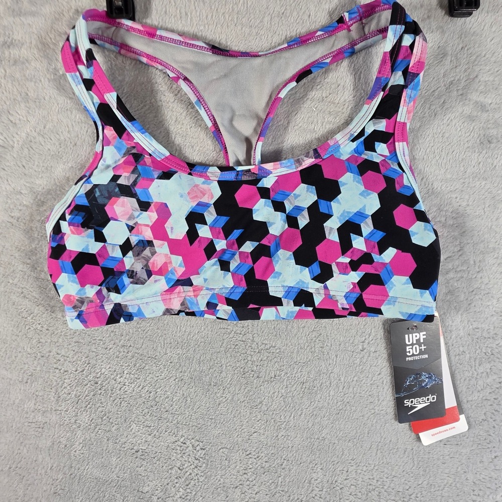 Speedo Womens Size XS Racerback Bikini Top Festival Fuchsia Geometric NWT